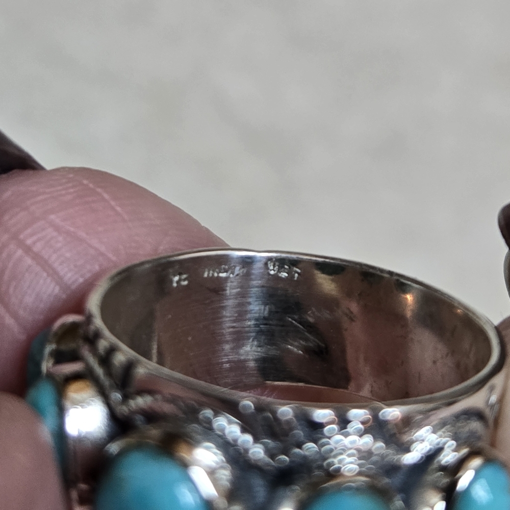 Sterling Silver And Turquoise 5 Stone Ring - Picture 8 of 13